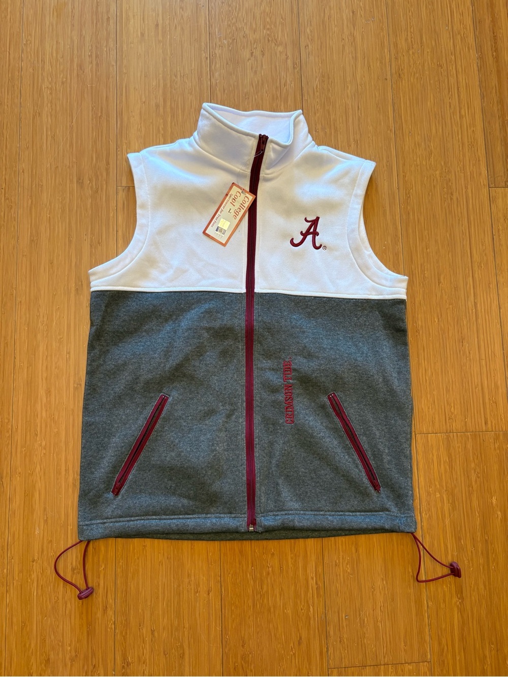 College World Alabama Crimson Tide Full Zip Fleece Vest, L, White/Gray/Maroon